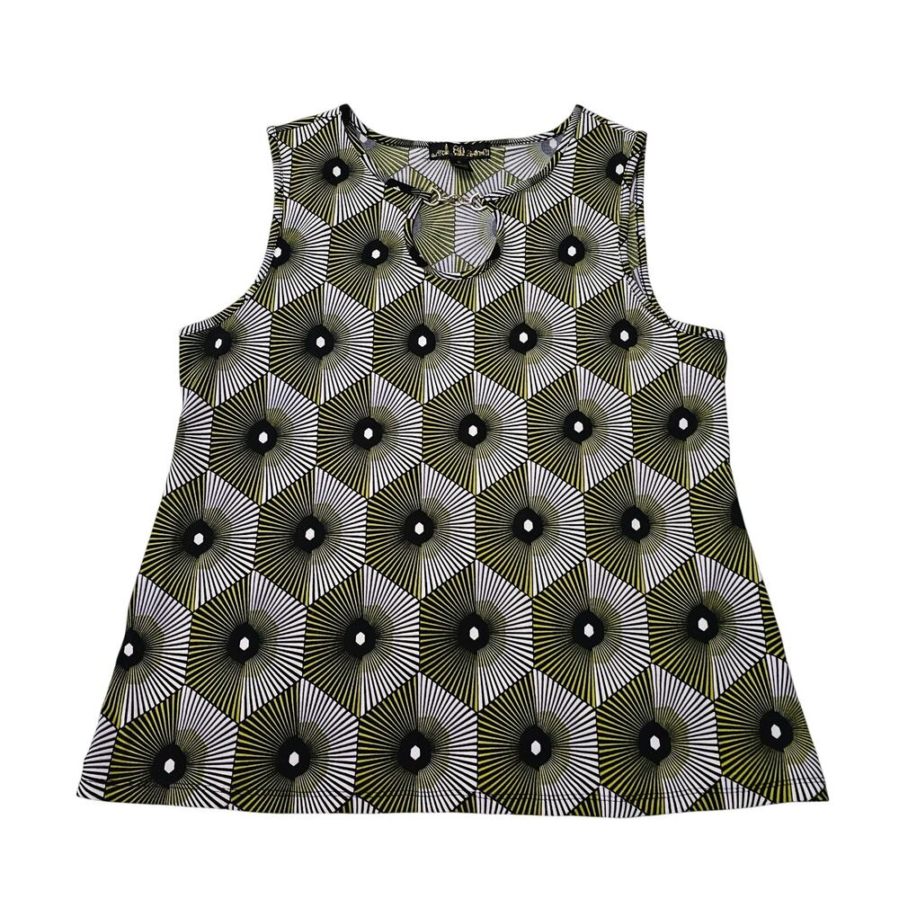 80 Park Womens Size XL Sleeveless Pullover Top Geometric Olive White Black
